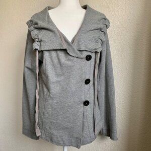 LUCKY BRAND Shrunken Grey Cotton Knit Jacket with Drawstring Collar L